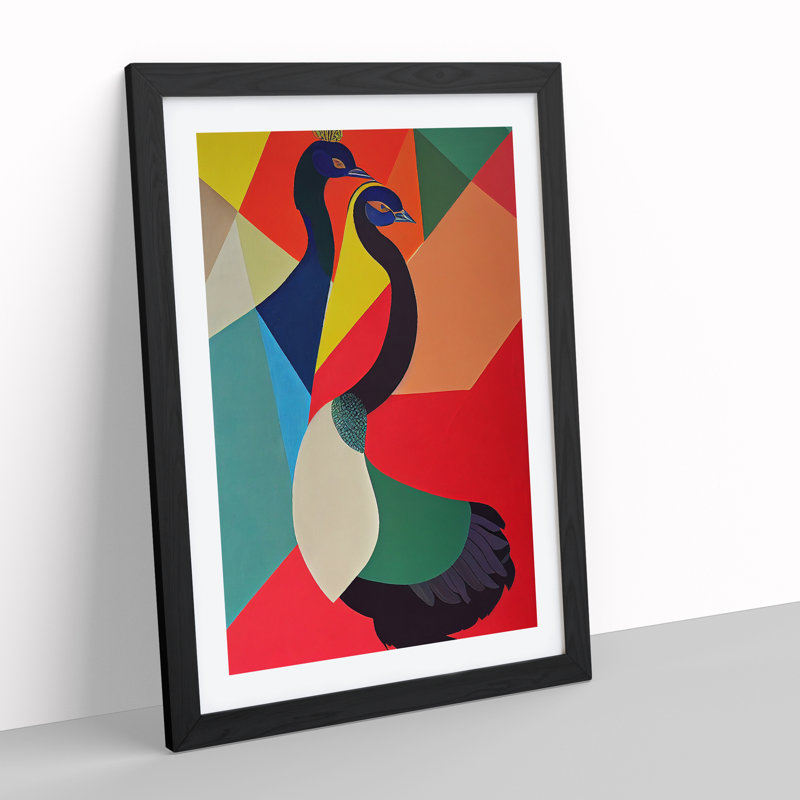 Abstract Peacocks No.2 - Wall Art, Black  Framed, 64cm H x 46cm W x 2cm D