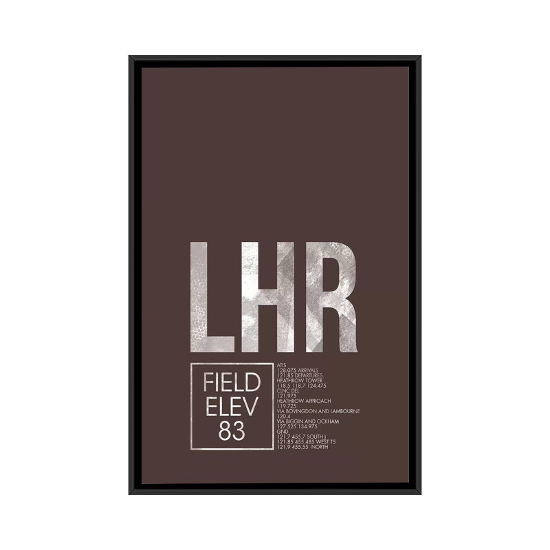 « london (heathrow) » par 08 left, art textuel sur toile tendue, "contrôle de la circulation aérienne", Toile avec cadre noir