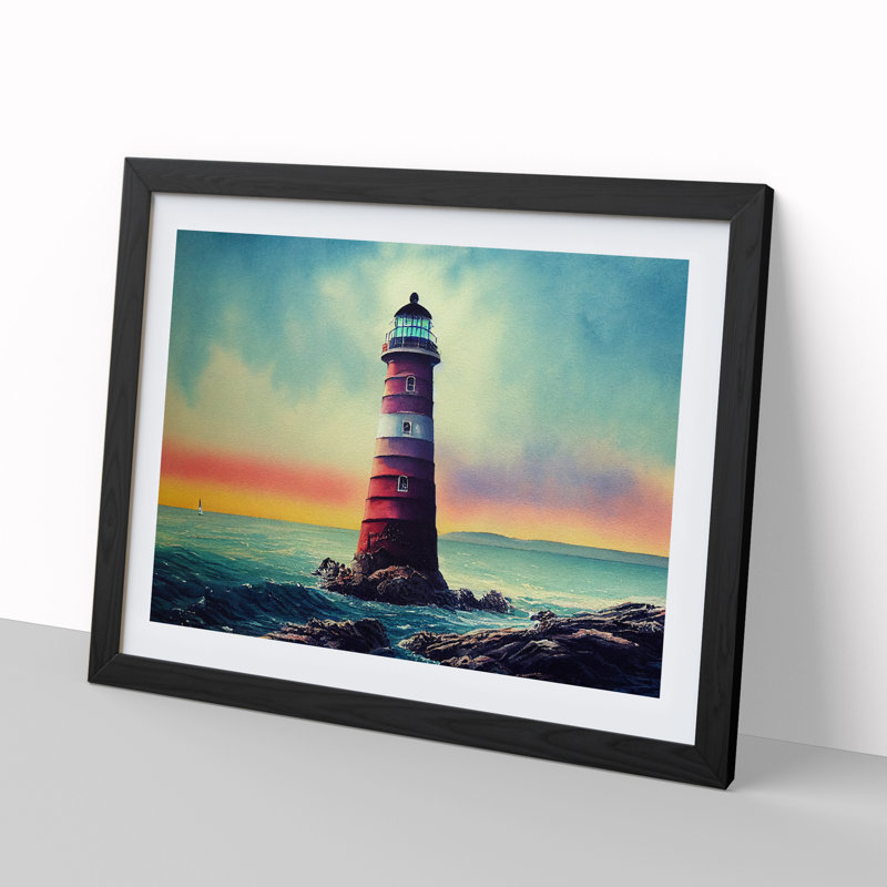 Lighthouse Vol.4 - Single Picture Frame Painting, Black, 46cm H x 64cm W x 2cm D