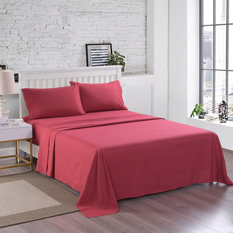 WF-BSS4-E Microfiber Sheet Set, Full Sheet Set + Fitted Sheet + 2 Pillowcases, Burgundy