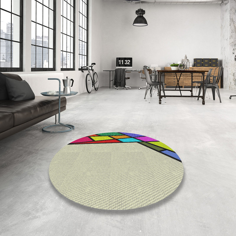 Gris/bleu/rose Tapis décoratif, Rond 7 pi