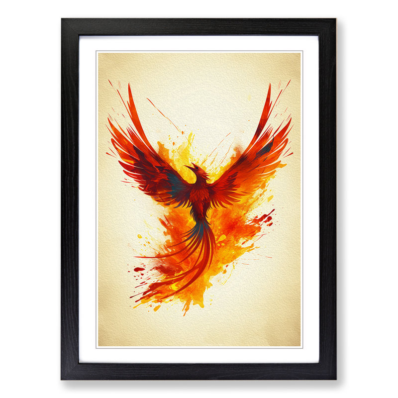 Phoenix Minimalism - Single Picture Frame Print on Wood, 46cm H x 34cm W x 2cm D, Black