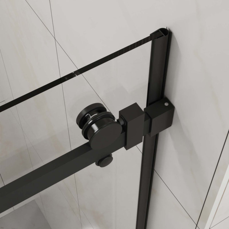 Porte de douche coulissante, porte de douche en verre lisse sans cadre, verre trempé transparent de 1/4 po (6 mm) d'épaisseur avec revêtement facile à nettoyer, quincaillerie en acier inoxydable