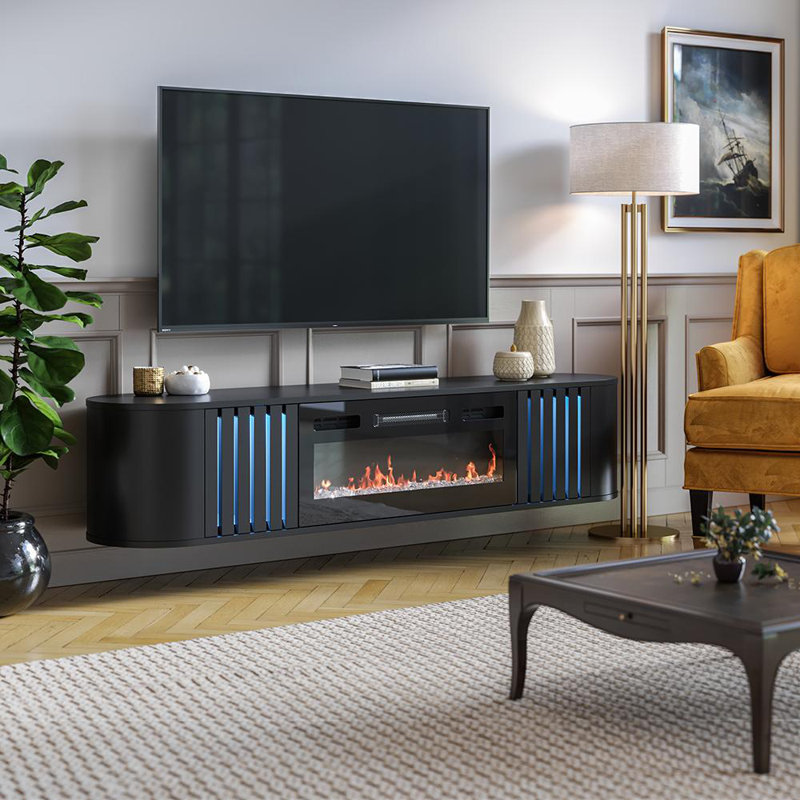 Meuble télé avec foyer électrique pour téléviseur de 85 po ou moins Seroud, Noir