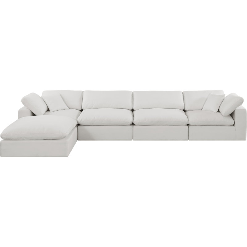 Ishneet 5 - Piece Upholstered Sectional, Cream Linen Textured Fabric