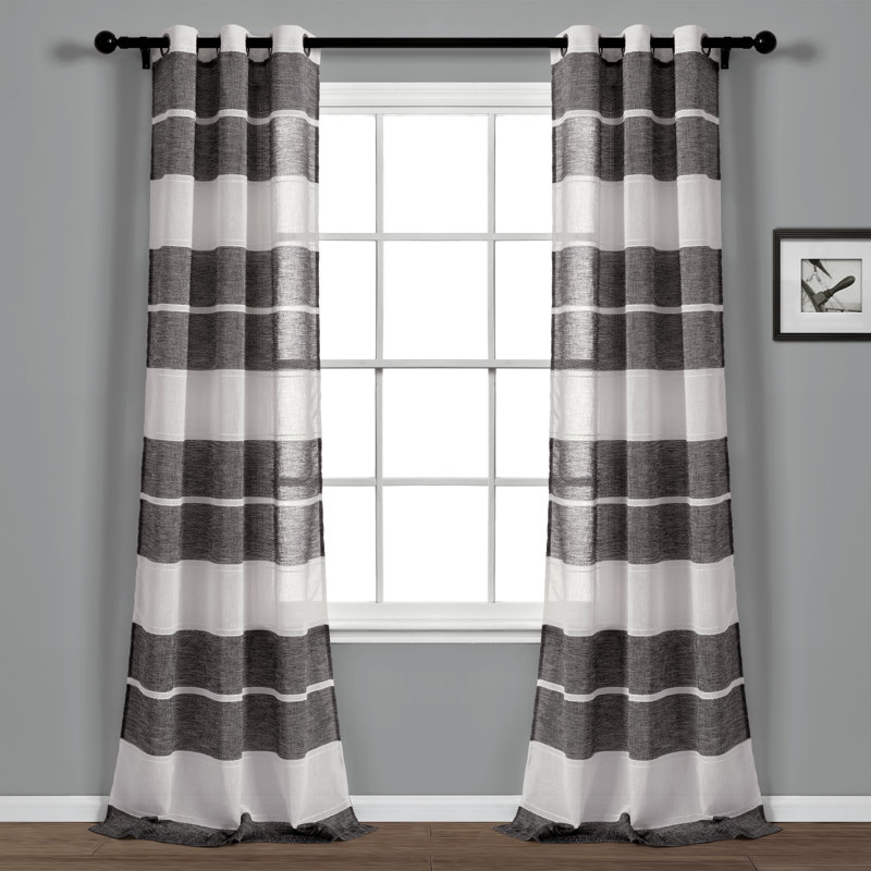 Textured Stripe Sheer Sheer Curtain Pair, Black