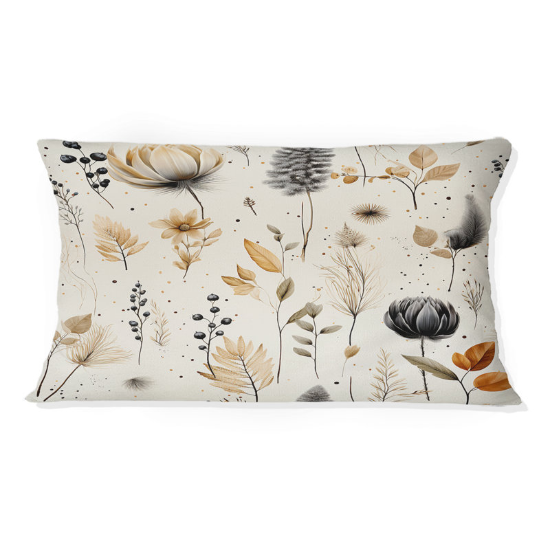 Fleurs géométriques grises et beiges - Coussin floral en polyester
