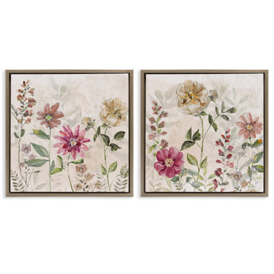 Ensemble de 2 toiles flottantes encadrées Blooming Country Garden Foliage, design par Sally Swatland