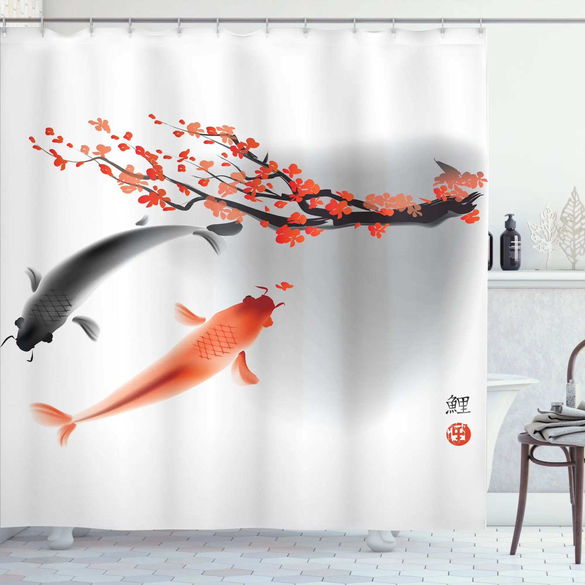 East Urban Home Japanese Shower Curtain Set + Hooks | Wayfair