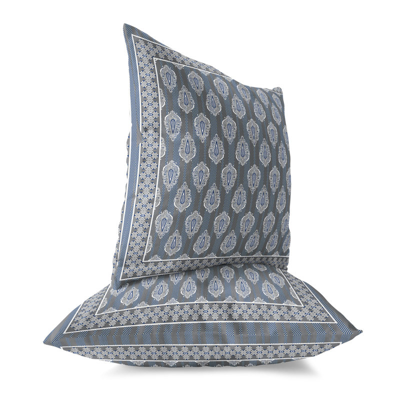Striped Paisley Dreamscape  Square Throw Pillow, 26"H x 26"W, Blue/Gray