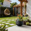 Grand bac à fleurs / jardinière en béton anthracite foncé l 17,5 po x H 11,5 po avec trous de drainage-1352947728-1352947729