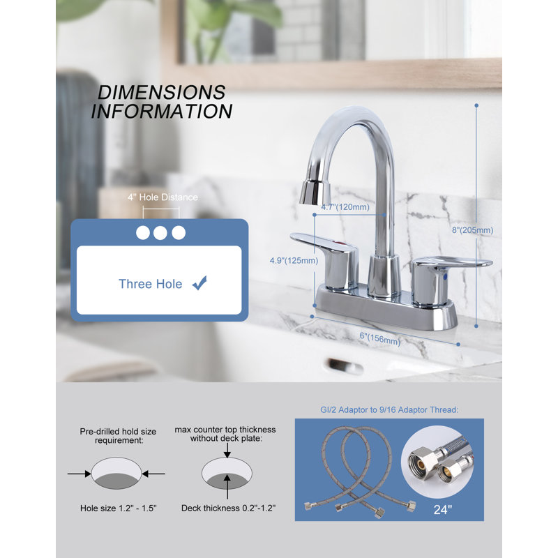 2-handle Bathroom Faucet with Drain Assembly, Chrome