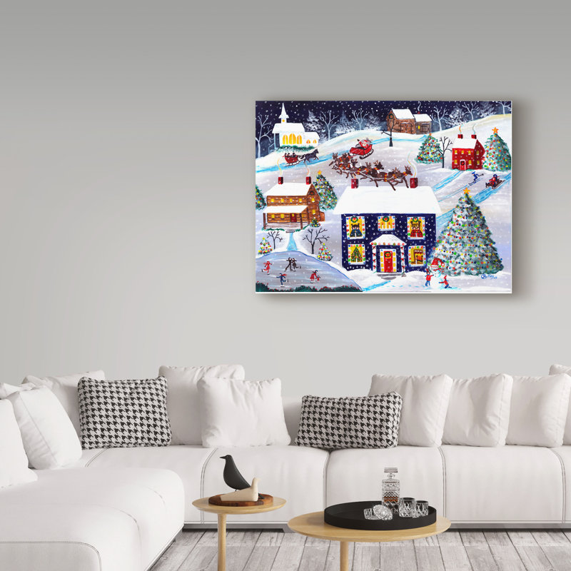 «Santa Reindeer Christmas Eve» par Cheryl Bartley, reproduction sur toile, H 14 po x l 19 po x P 2 po