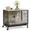 Meuble de cage pour chien moderne avec roulettes - grand et moyen chenil d'intérieur de 38,6 po - portes doubles, plateau amovible, structure en métal résistant au masticage, table de bout, gris pin et noir