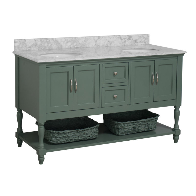 Ensemble de meuble-lavabo double Hampton, Marbre de Carrare, Vert sauge