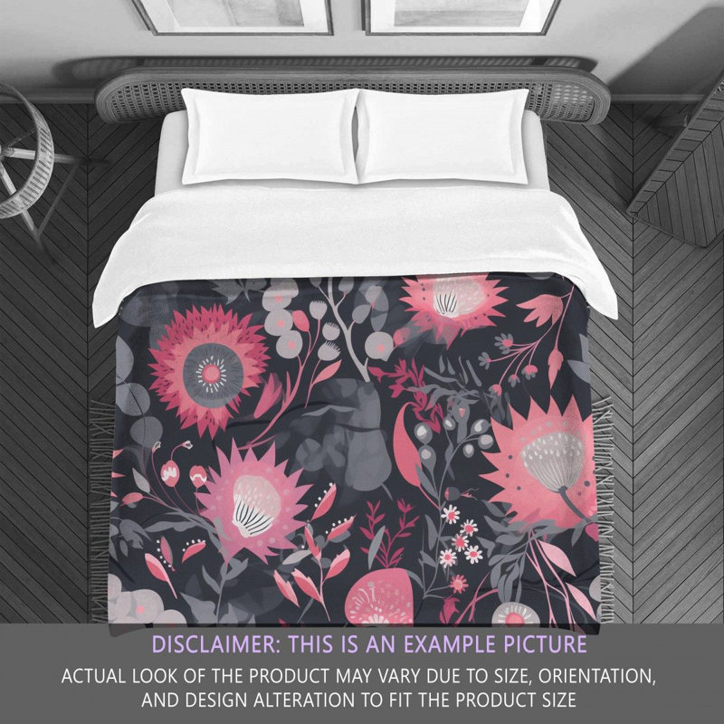 Machine Printed Comforter, Twin Extra Long Comforter, Gray/Pink Floral