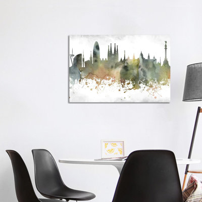 Barcelona Skyline by WallDecorAddict - Wrapped Canvas Print