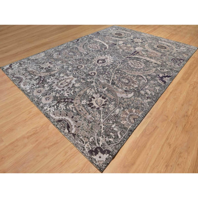 Tapis oriental rond en forme de feuille de faucille noué à la main 9 pi 11 po x 13 pi 10 po