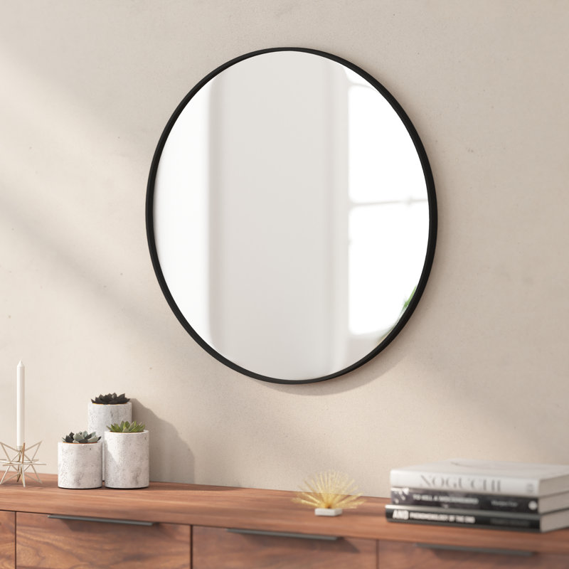 Miroir mural rond en métal, Noir, 24 po x 24 po