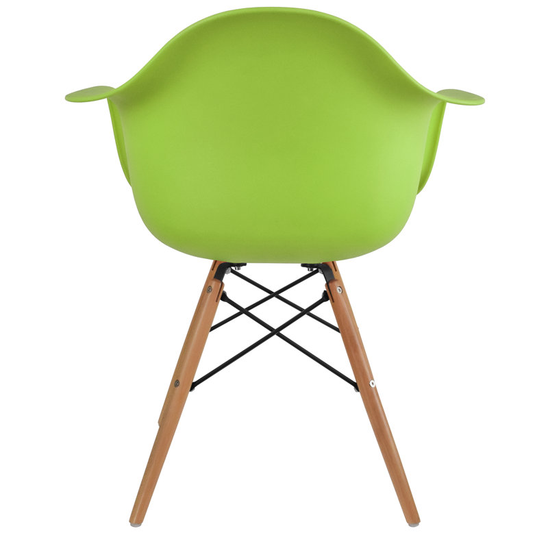 Set of 2 Mid Century Modern Dining Arm Chair with Wooden Dowel Legs, Green/Natural