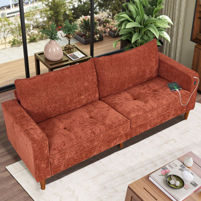 Boneless 82.68'' Sofa For Living Room, Loveseat Sofa With USB/Type-C Port, Comfy Chenille Love Seat Couch With Removable Cover, Mid Century Modern Couch For Small Space, Bedroom, Office, Apartment