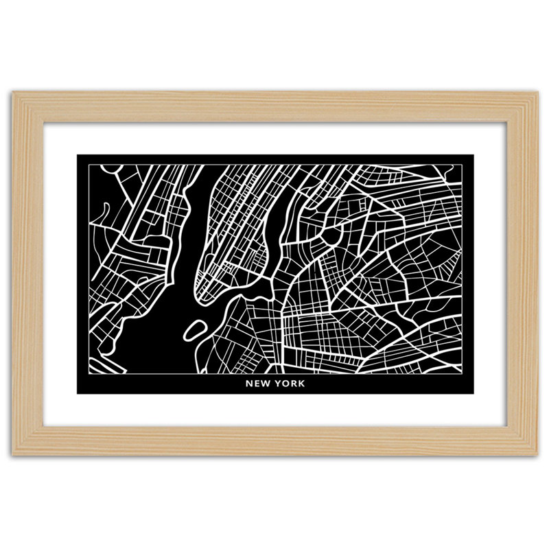 Plan of the City of New York 1 Piece Single Picture Frame Wall Art, 20cm H x 30cm W, Tan