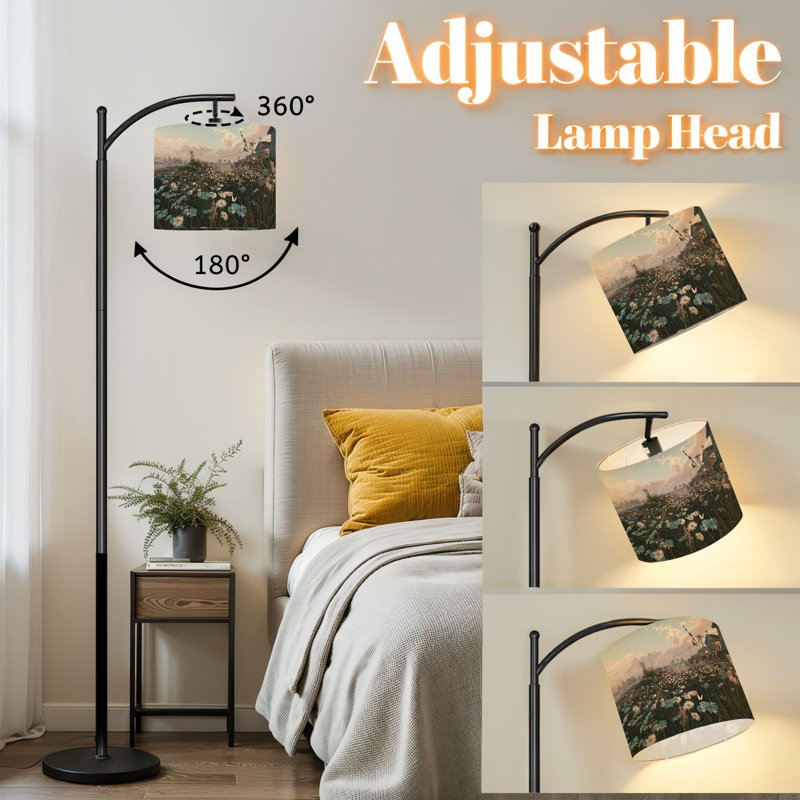 Lampe sur pied à arc avec abat-jour réglable marguerites tranquilles papillon bleu sarcelle reposant lueur dorée lampe sur pied 3 températures de couleur à intensité variable haute lampe sur pied avec interrupteur au pied pour la chambre à coucher