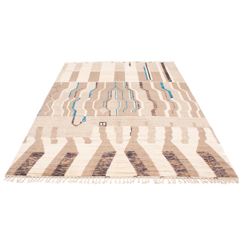 Tapis rectangulaire en laine noué à la main de conception unique 8 pi 11 po x 12 pi 5 po nouvel âge Polett
