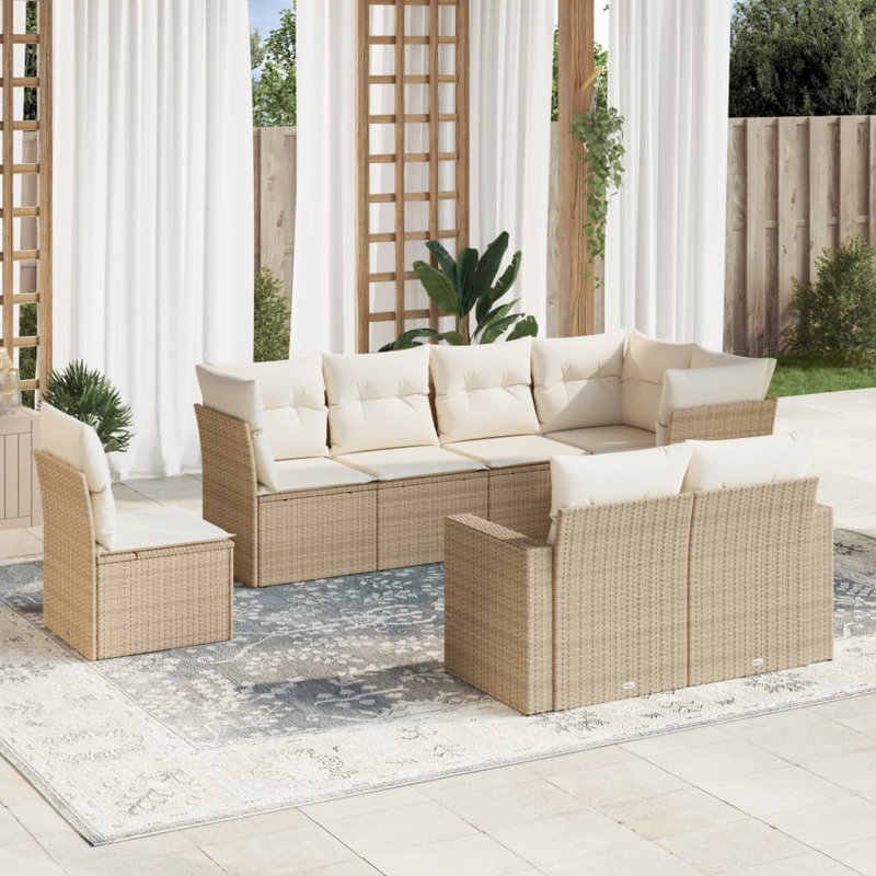 Ensemble de canapé de jardin Vidaxl 8 pièces en rotin PE et acier thermolaqué beige