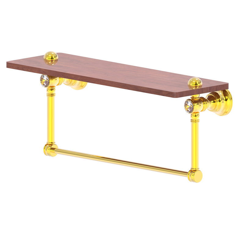 Tablette en bois massif avec barre à serviettes Freyja Ironwood, Laiton poli, H 5,54 po x l 22 po x P 7 po