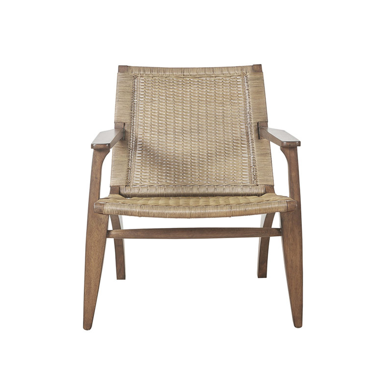 Chaise d'appoint, structure en bois, entièrement assemblée, sans coussins, accoudoirs encastrés, siège et dossier naturels,