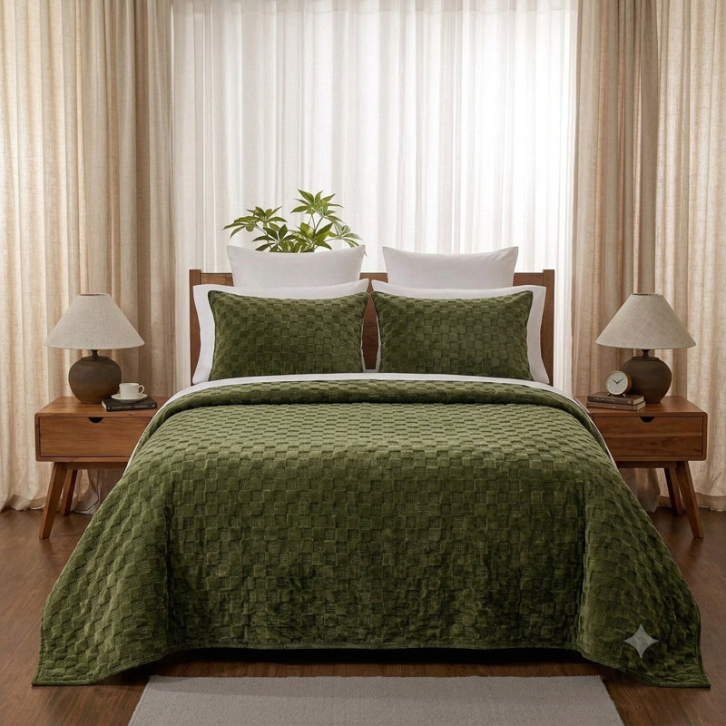 Ensemble de couvre-lit Zera & Velvet 7 pièces - Vert olive, taille Queen