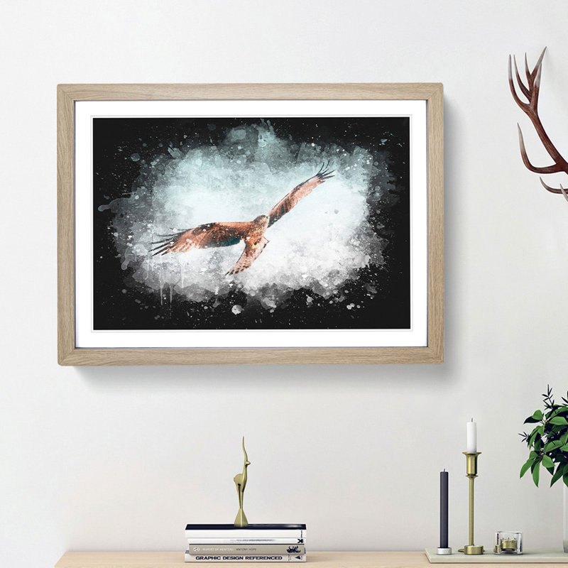 Black Kite Bird - Picture Frame Painting Print, 45cm H x 63cm W x 2cm D, Oak Framed