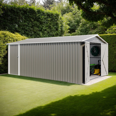 Metal Outdoor Storage Shed with 3 Lockable Doors, 4 Air Vents & Sloped Roof for Backyard, Patio, Lawn