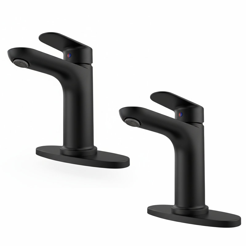 Modern Single Handle Bathroom Vanity Faucet(Set of 2), Matte Black