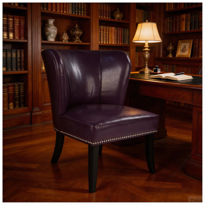Fauteuil d'appoint en cuir synthétique 25,6 po x 27,2 po x 32,8 po avec garniture de rivet pour la réception de la chambre à coucher (mauve)