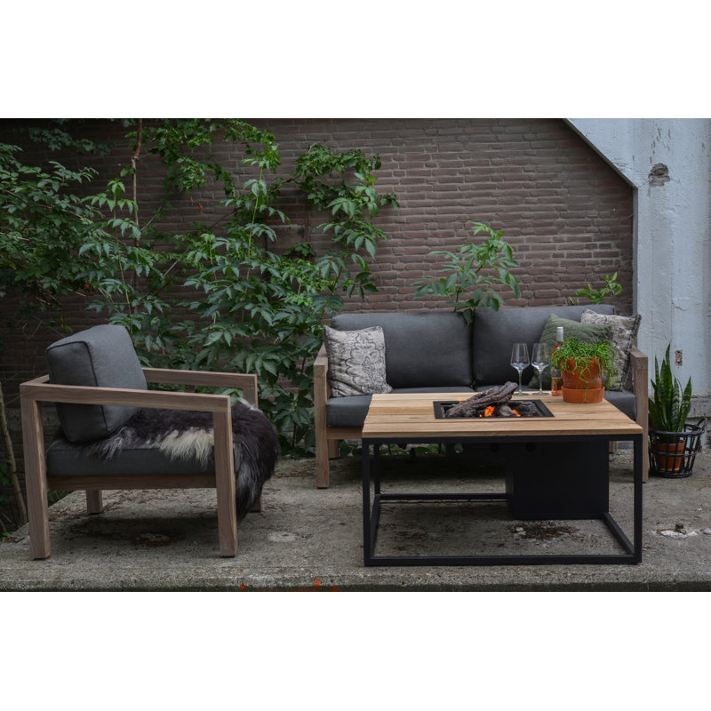 Himanshu Round Douglas Fir Wood Propane Smokeless Fire Pit Table with Hidden Fuel Tank, Oak/Black