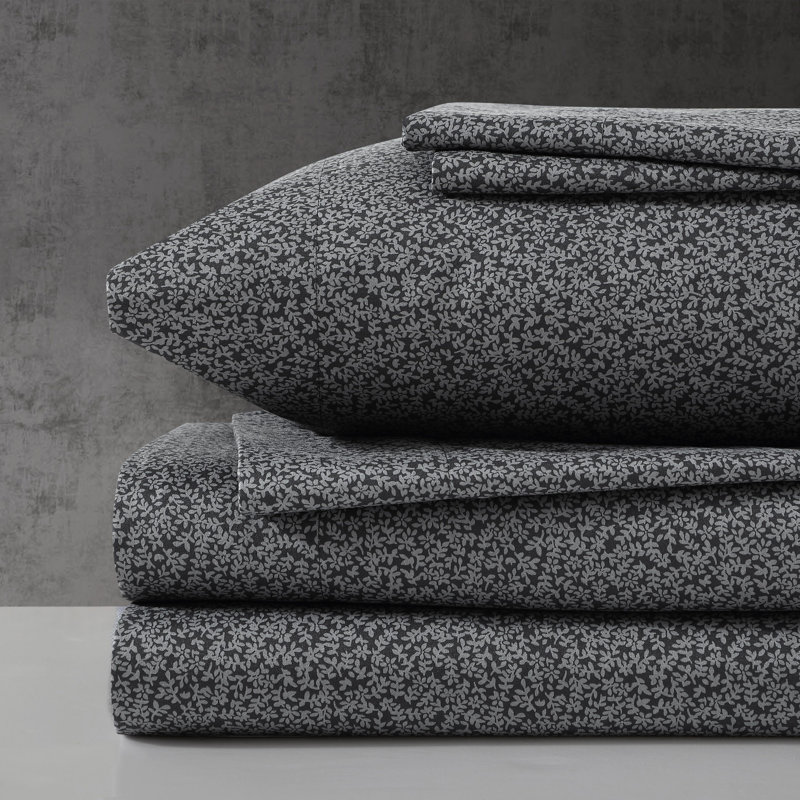 Kenneth Cole Chill Bonus Sheet Set, Twin Sheet Set with 2 Standard Pillowcases, Charcoal Floral