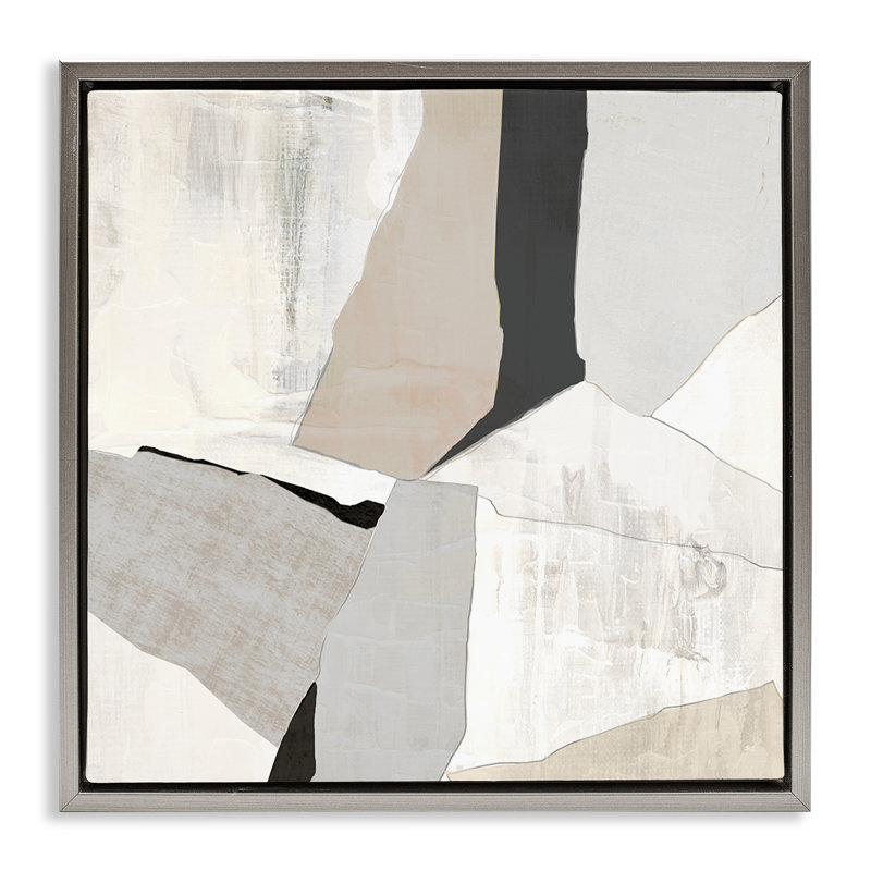 Formes abstraites aux teintes neutres, H 25 po x l 25 po, Cadre flottant gris lustré