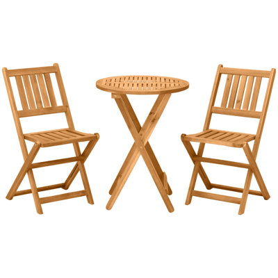 Ensemble bistro pliant en bois d'acacia avec 2 chaises et une table