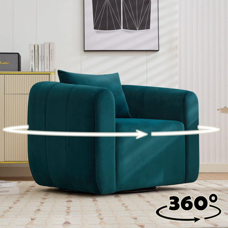 37” Wide Upholstered Swivel Chair, Green Velvet