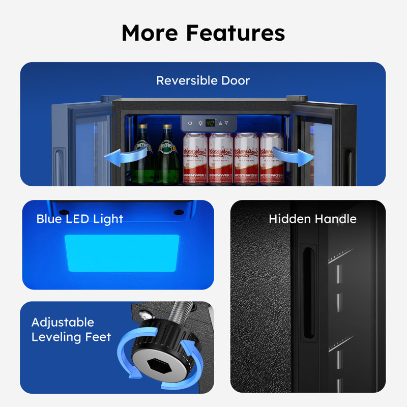 Réfrigérateur à boissons autoportant de 13,3 pouces cubes avec porte vitrée l 13,3 po Simzife, Noir