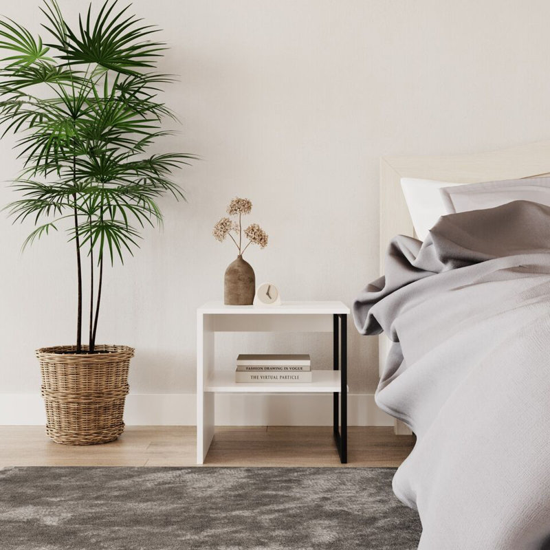 Rahki 40cm W Steel Bedside Table, White, Set of 2