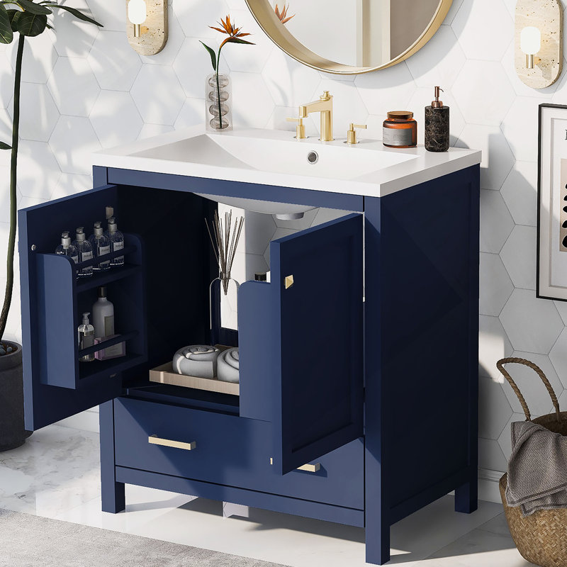 Meuble-lavabo bleu 30 po avec lavabo simple et armoire encastrée Combo, Bleu