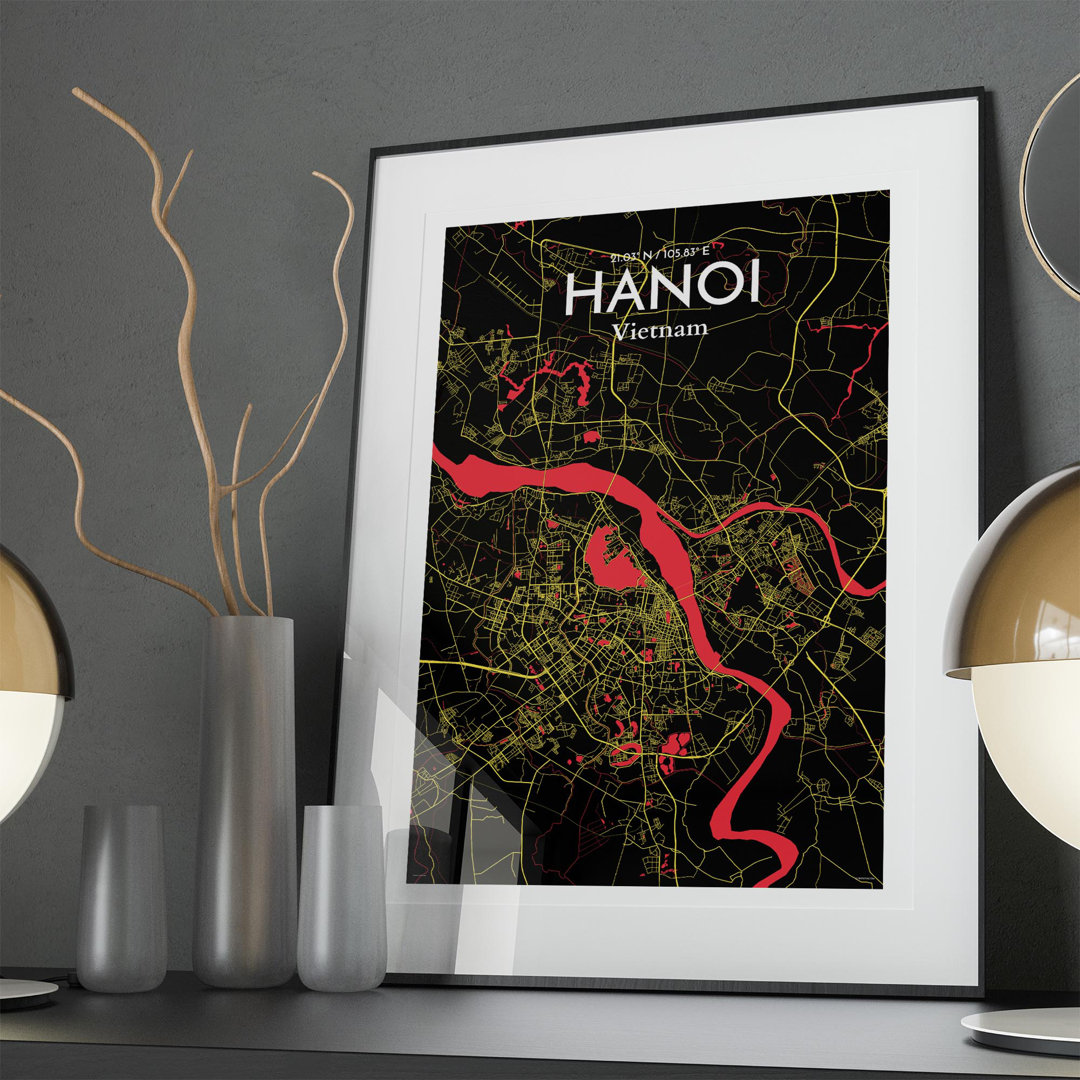 Hanoi City Map In Contrast - No Frame Print