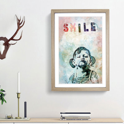 Smile in Abstract by Banksy - Framed Print