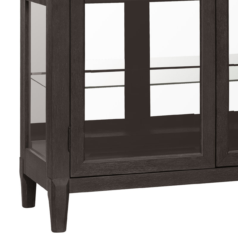Tuxedo Brown Lighted Curio Cabinet with Glass Shelves