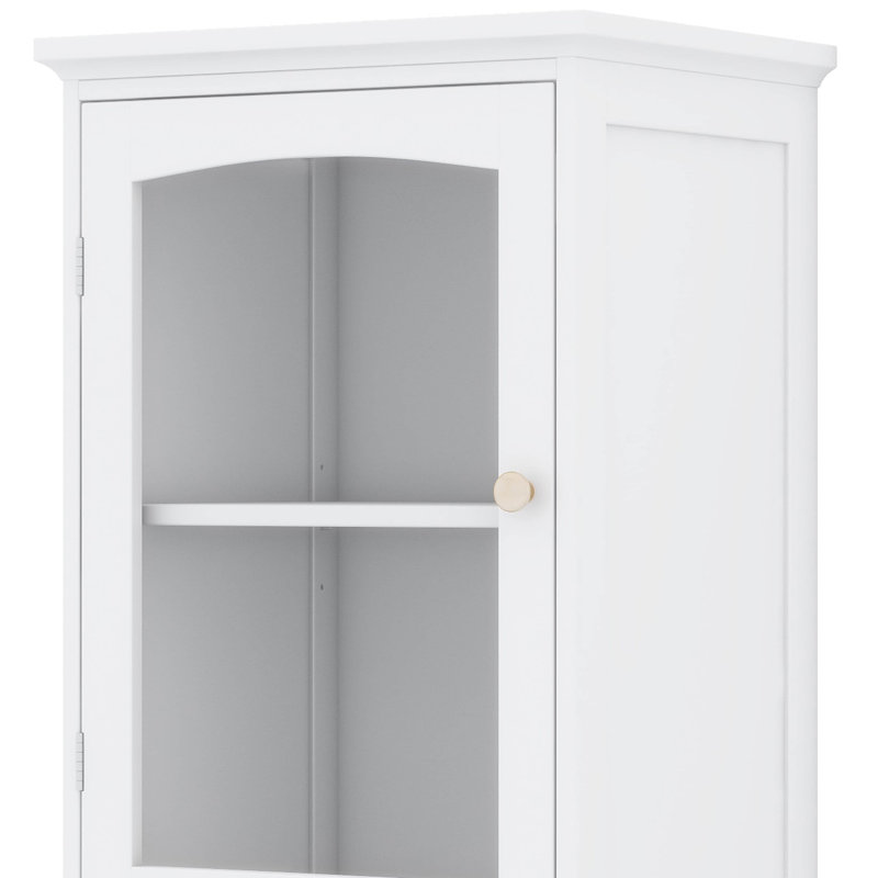 Armoire de salle de bain avec tablette réglable, 2 tiroirs, armoire de salle de bain avec portes en verre, Blanc