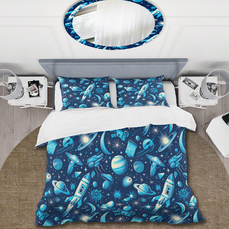 Ensemble de housse de couette pour enfants Blue Space Ship, Housse de couette très grand et 2 très grandes t