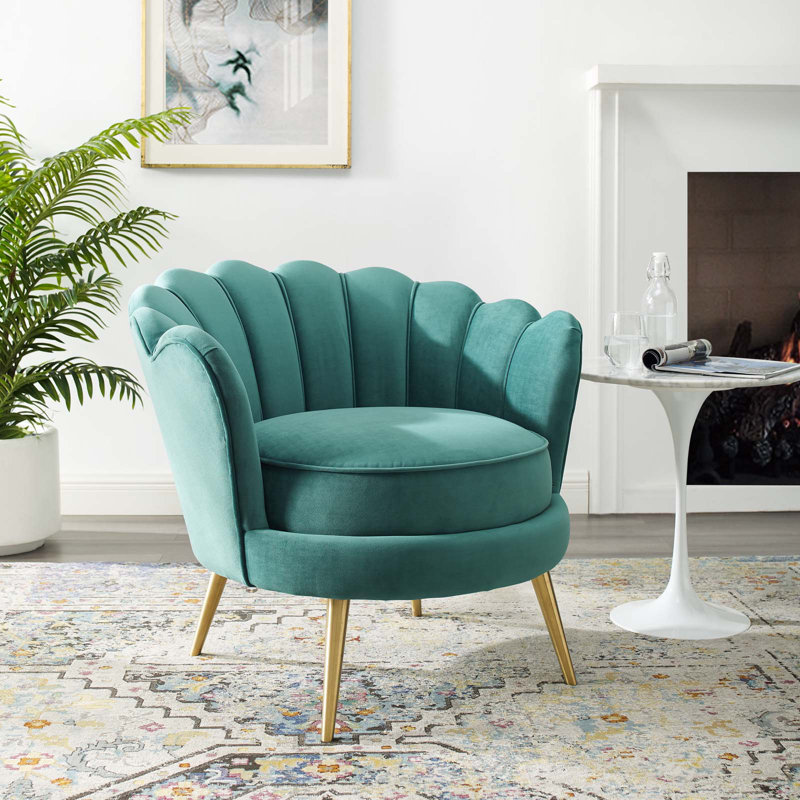 Modway Silver Orchid Gruning Velvet Accent Armchair, Teal Plainweave